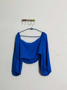 Trendy Blue Off-Shoulder Crop Top | Party &amp; Casual