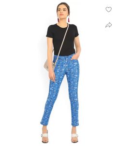 AND Blue Printed Trouser For Women