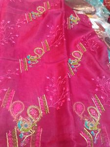 Elegant Pink Embroidered Saree