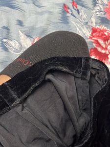 Black Velvet Side Slit Skirt