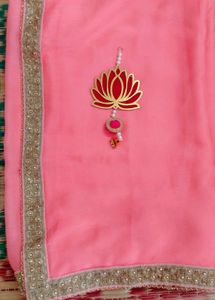 Pink Saree with Lace Border