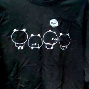 Cute Cartoon Print Black tshirt