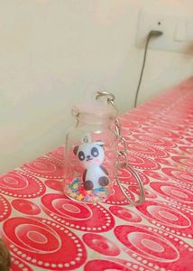 Panda Glass Bottle Keychain With Star Glitters