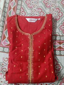 Biba Red & Gold Embellished Kurta