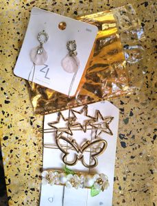 Korean earrings and hair clip set