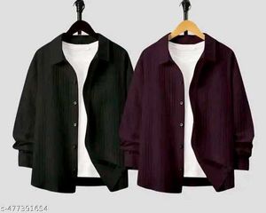 Men Striped Solid Popcon Shirt (Pack Of 2)