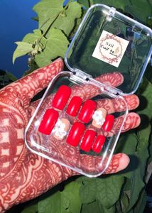 Red & Floral Handmade Press-On Nails