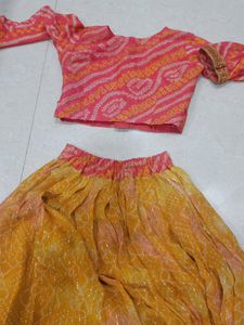 Lehenga Mustard Yellow N Top Orange 2/3 Years Girl