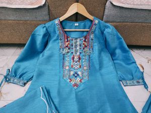 Cotton Chanderi Firozi Suit