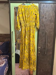 GLOBAL DESIYellow Printed-Graphic Full Length Dres