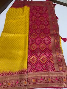 Party Type Yellow And Pink Saree