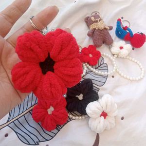 Crochet Puff Flower Keychain Pearl