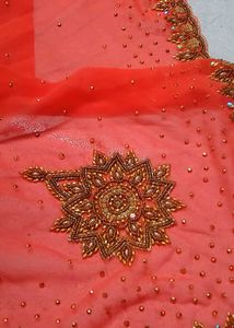 Elegant Orange Embellished Saree