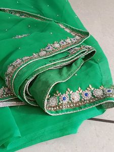 Green Embellished Sari With Blouse