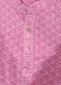 Festive Chikanwork Pink Kurta Pajama For Men