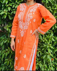 Orange Embroidered Kurti
