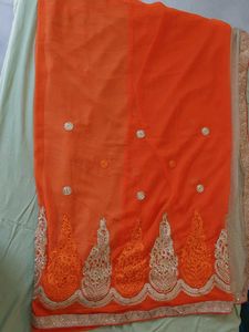 Orange Embroidered Saree