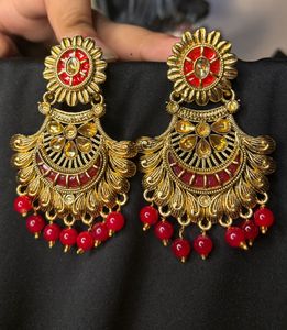 Elegant Gold &amp; Red Earrings