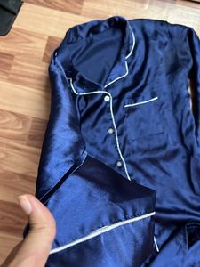 Navy Satin Pajama Set