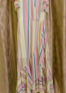 Striped Ruffle Wrap Dress