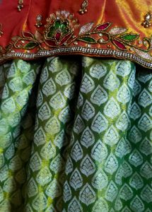A Maggam Blouse With Beautiful Pattu Langa