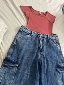 Cute Top &amp; cargo Jeans Set