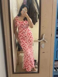 Heart Print Pink Maxi Dress