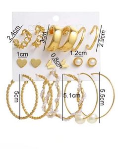 Gold Earring Set - 9 Pairs