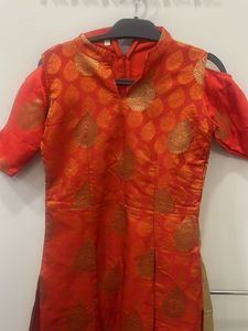 2 Piece Gold-spot Orange Long frock