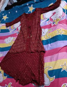 Maroon Dress with Gold Embroidery