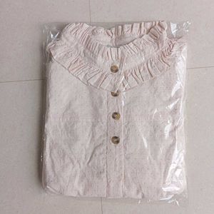 Ruffled Neck Tiered Mini Dress - Light Peach