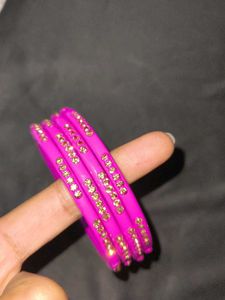 Purple &amp; Gold Stone Lac Bangle Set💜