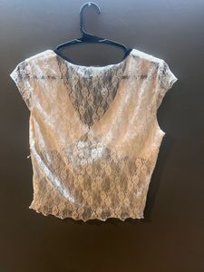 Lace Detail Top with Bow