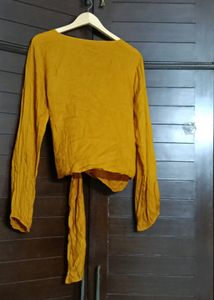Women Mustard Yellow Tieup Viscose Full Sleeve Top