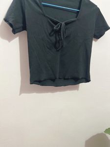 Cute Black Tie-Front Top