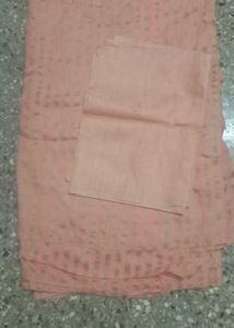 Peach Color Mulmul Saree With Cut Blouse Piece