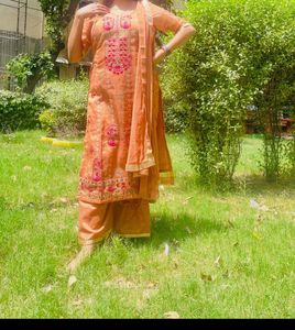 Heavy Embroidery coral tailor made kurta set with