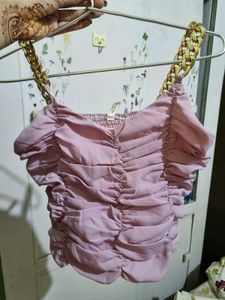 Golden Chain Strap Ruched Lavendar Top