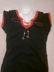 Black And Red Kurti+Dupatta