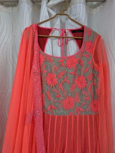 Pink Net Anarkali Suit With Dupatta