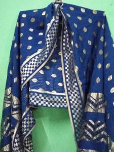 Navy Blue &amp; Silver Accent Scarf Women Duptta