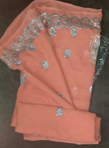 Peach Saree Without Blouse Piece