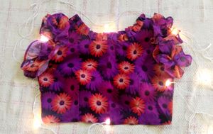 Cute Korean Floral Crop Top💜🌺 /Ruffle Blouse
