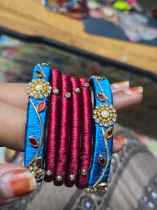 Silk Thread Bangles - Blue &amp; Maroon