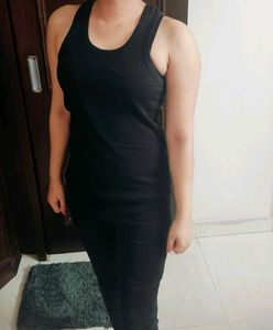 Women Black Ribbed Cotton Tank Top