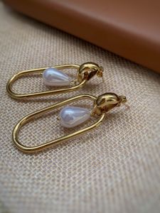 Gold &amp; Pearl Drop Earrings