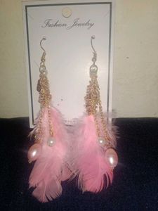 Pink Feather Dangle Earrings