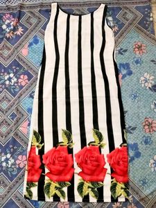 Striped Rose Print Long Kurti