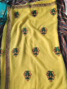 Yellow Embroidered Saree