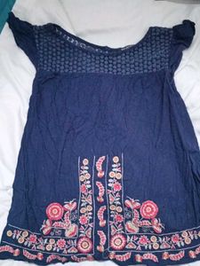 Blue Top With Embroidery And Lace